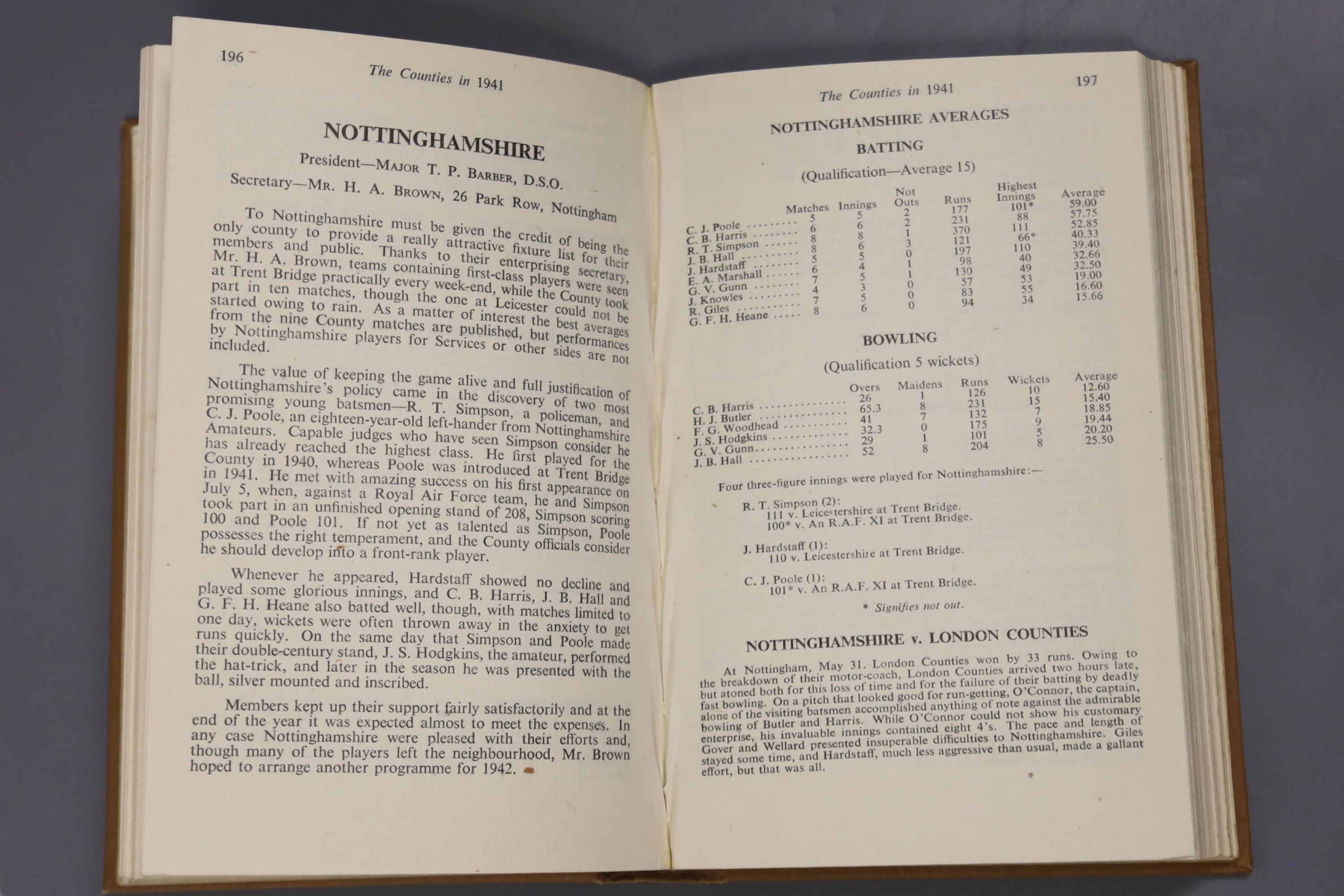 Wisden Cricketers' Almanack, 1942 - pictorial title vignette, photo plates, gilt lettered brown cloth preserving the original pictorial